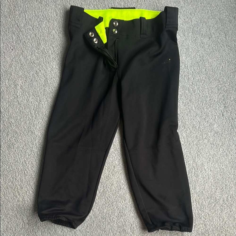 Girls Black Softball Pants with Neon Accents